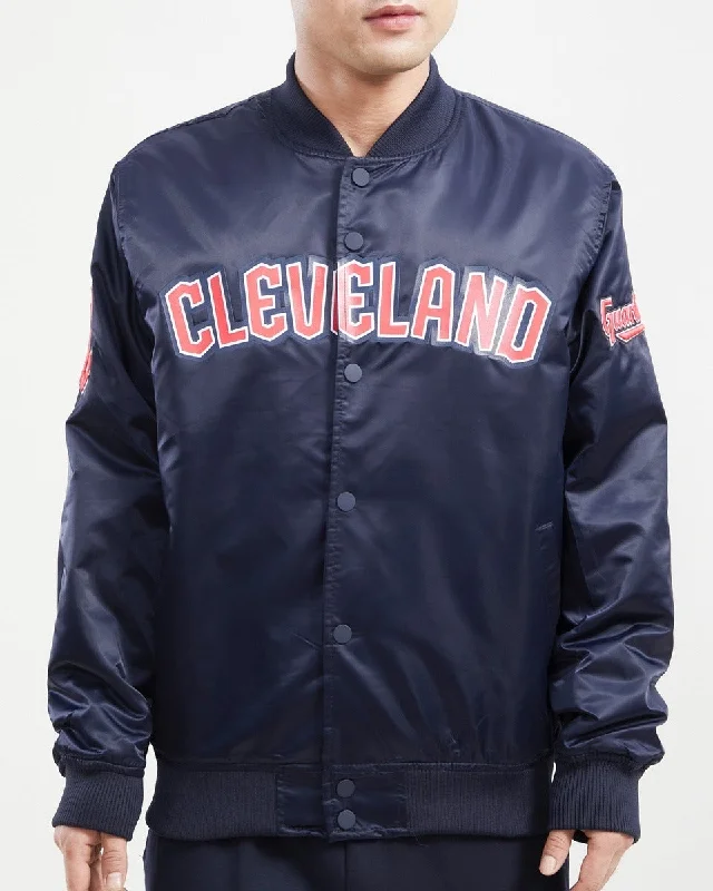 Personal Charm MLB CLEVELAND GUARDIANS TEAM BIG LOGO MEN'S SATIN JACKET (MIDNIGHT NAVY)