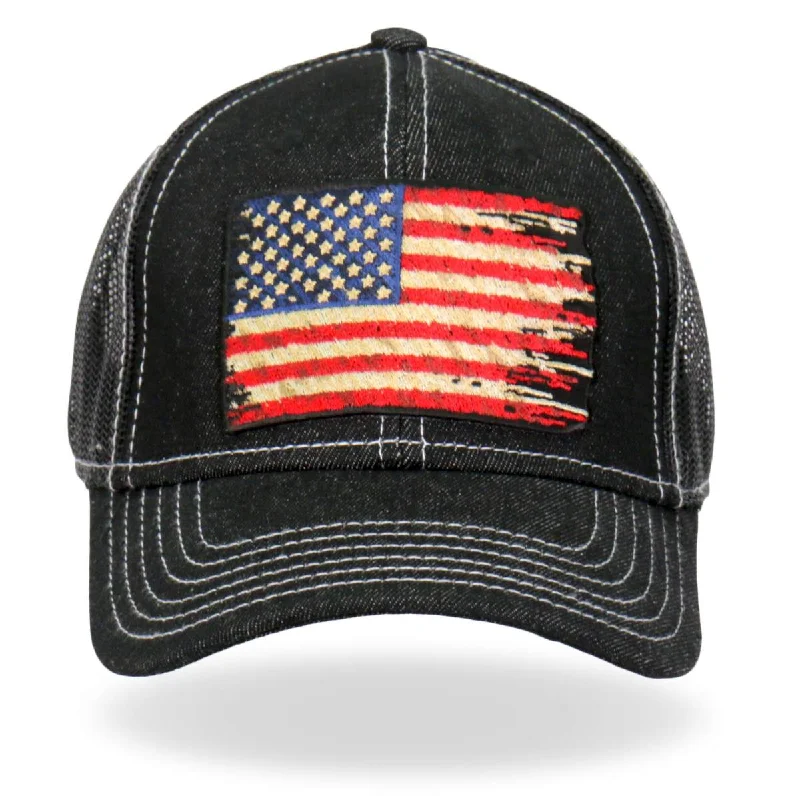 Relaxed Dresses Hot Leathers GSH1030 Denim Tattered Flag Trucker Hat