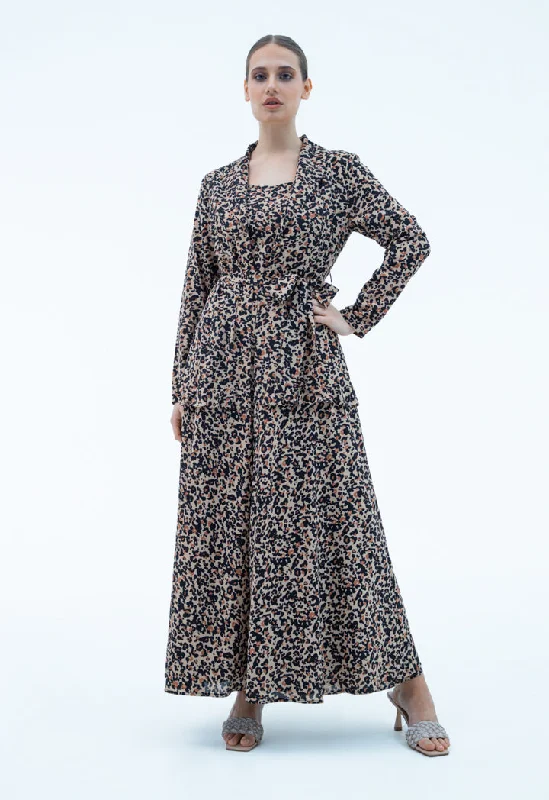 Wandering freely Shawl Collar Printed Maxi Abaya