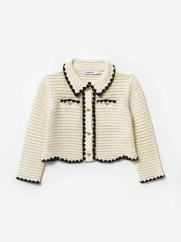 Summer Selection Self Portrait Girls Crochet Cardigan in Ivory