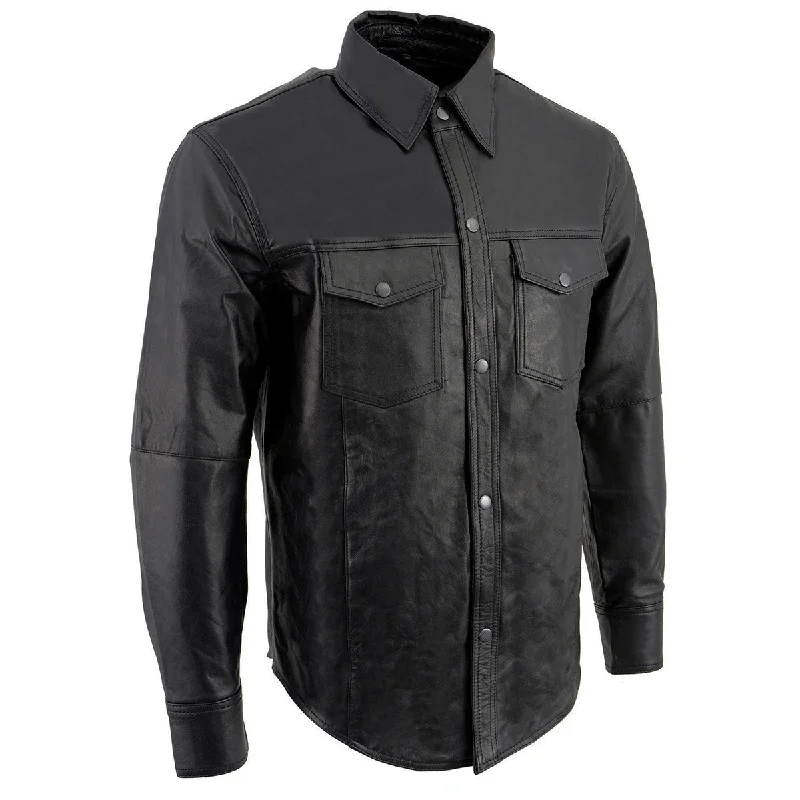 Casual Wear Milwaukee Leather LKM1600 Men's Black Lightweight Casual Biker Style Leather Shirt