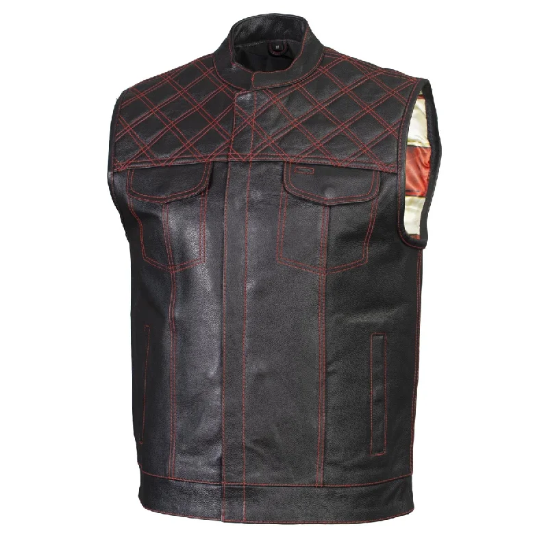 Comfortable Tops Xelement ‘Gold Series’ XS13002 Men's 'Stars and Stripes’ Black Leather Motorcycle Vest with USA Flag Liner Comfortable Tops Xelement ‘Gold Series’ XS13002 Men's 'Stars and Stripes’ Black Leather Motorcycle Vest with USA Flag Liner