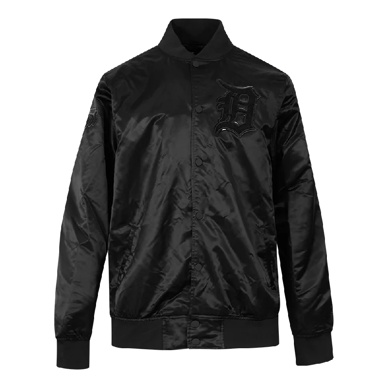 Trendy Comfort Wear MLB DETROIT TIGERS TRIPLE BLACK LOGO MEN'S SATIN JACKET (BLACK)