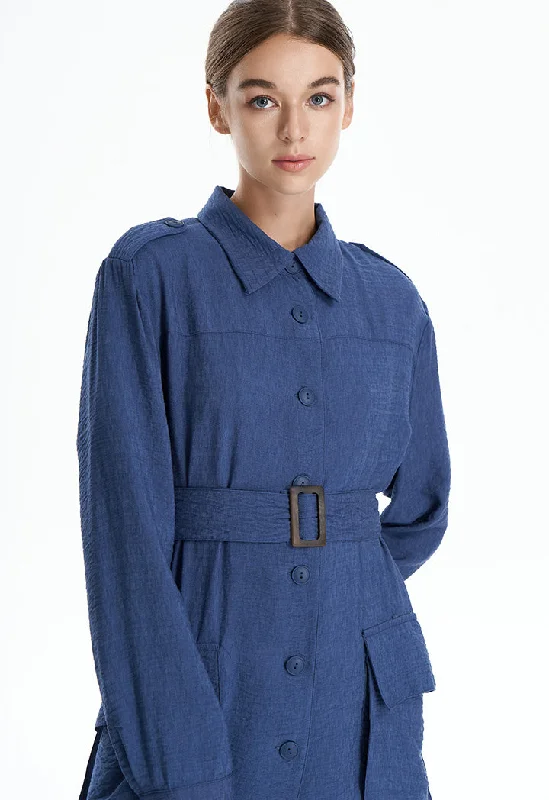 Unique Design Front Pockets Textured Shirt