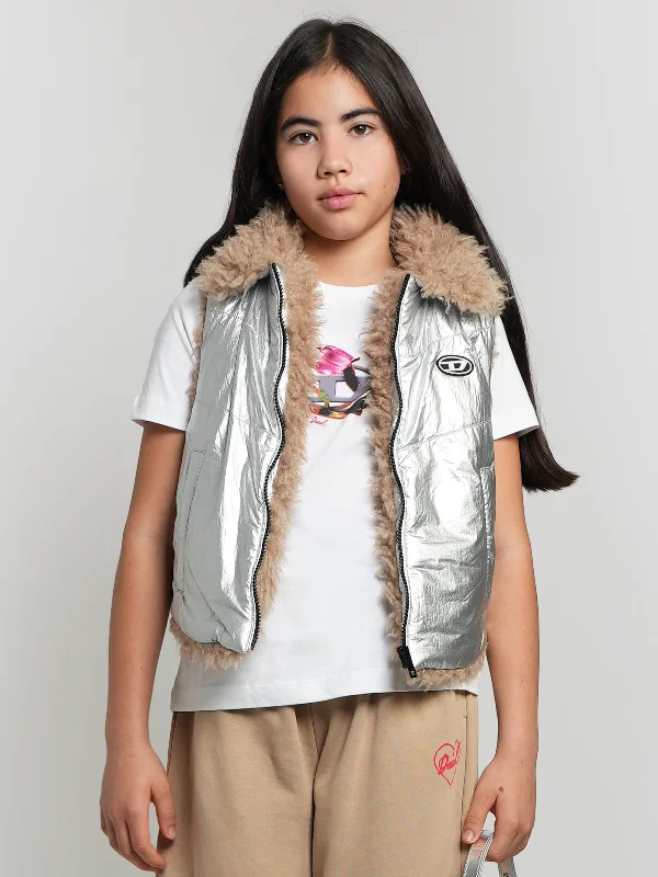 Sports Design Diesel Girls Metallic Gilet in Silver