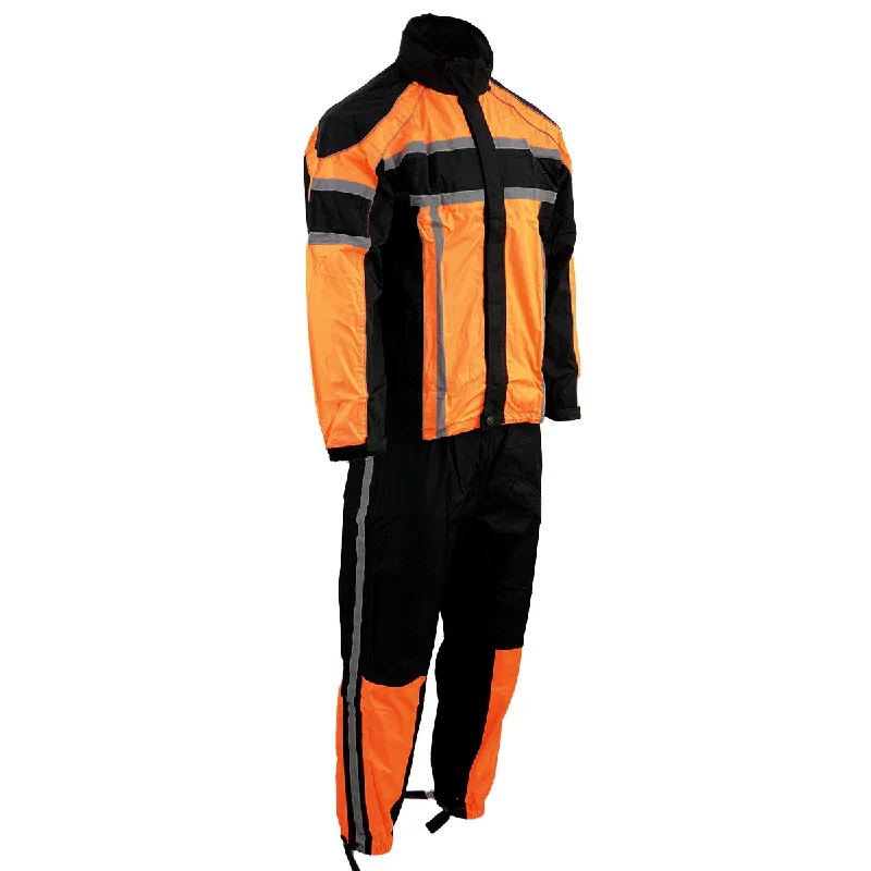Breezy Style Milwaukee Leather SH233102 Men's Black and Orange Water Resistant Rain Suit with Reflective Tape Breezy Style Milwaukee Leather SH233102 Men's Black and Orange Water Resistant Rain Suit with Reflective Tape