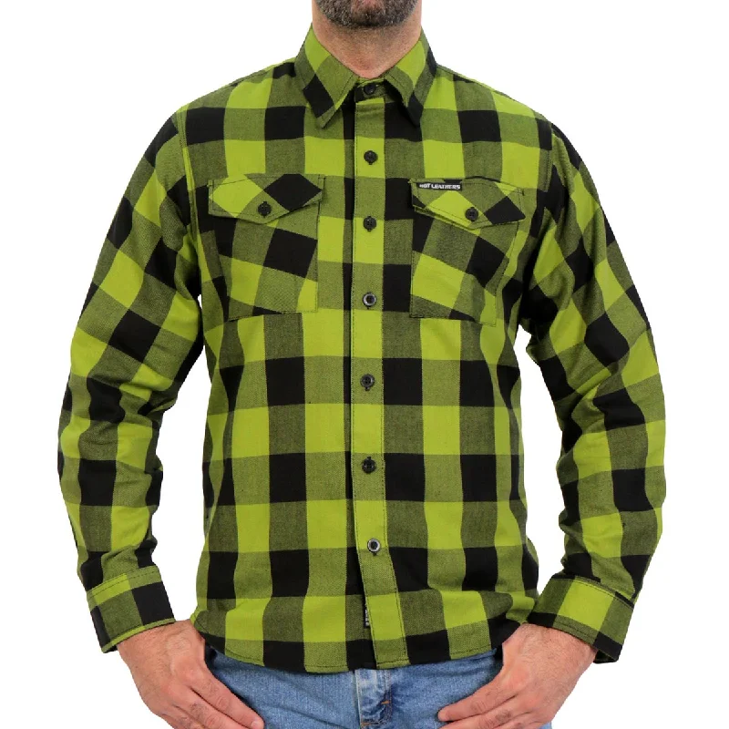 Comfortable And Versatile Hot Leathers FLM2015 Men's Black and Light Green Long Sleeve Flannel Shirt Comfortable And Versatile Hot Leathers FLM2015 Men's Black and Light Green Long Sleeve Flannel Shirt