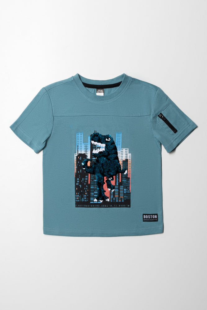 Relaxed Style Two-Way Sequins T-Shirt Blue
