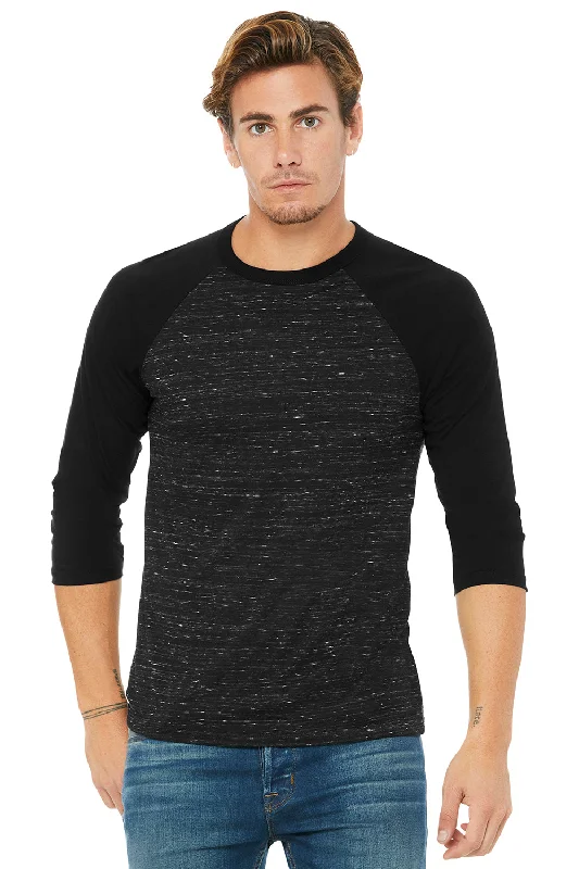 Daily Comfort Bella + Canvas Mens 3/4 Sleeve Crewneck T-Shirt - Black Marble/Black