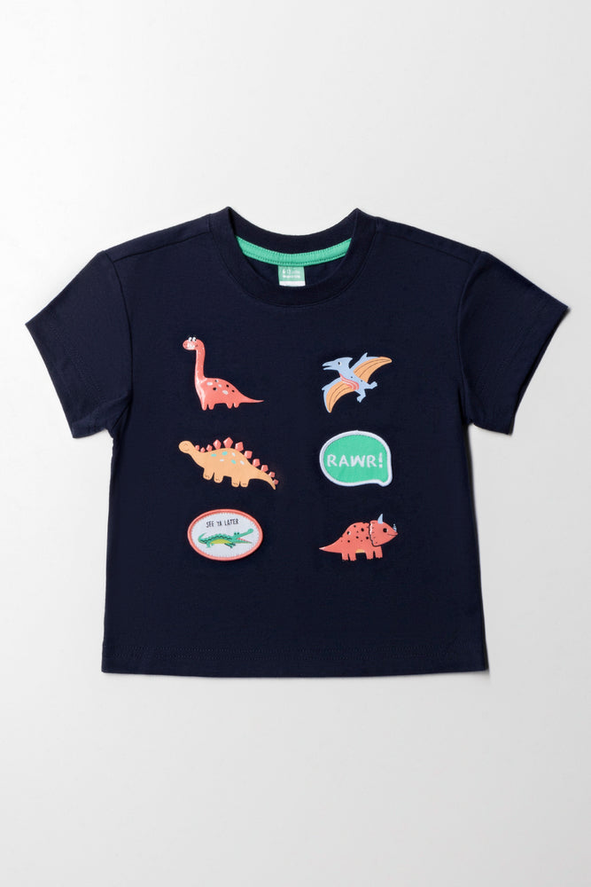 Nightclub Style Badge Detail T-Shirt Navy