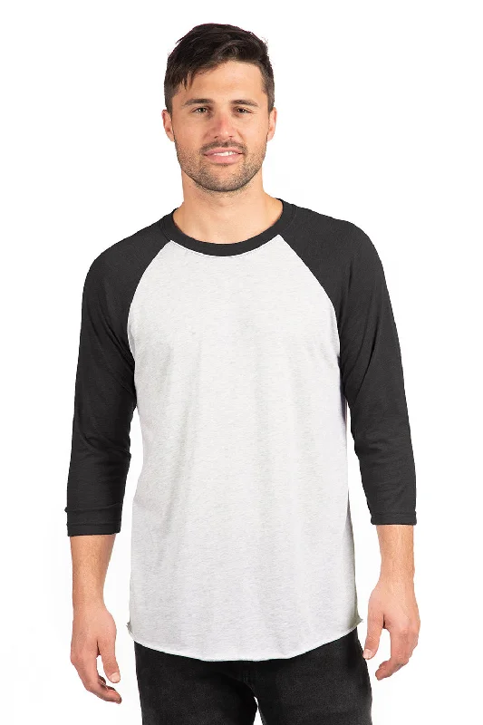 Fashionable Ease Next Level Mens Jersey 3/4 Sleeve Crewneck T-Shirt - Vintage Black/Heather White