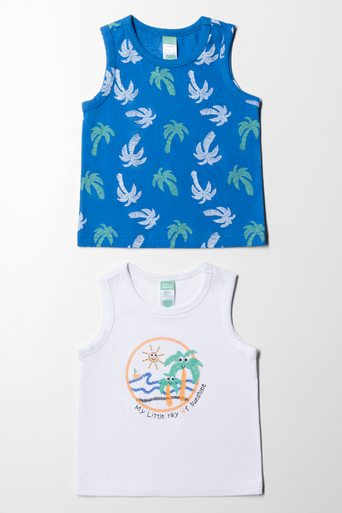 Fresh And Capable 2 Pack Sleeveless T-Shirts Blue And White