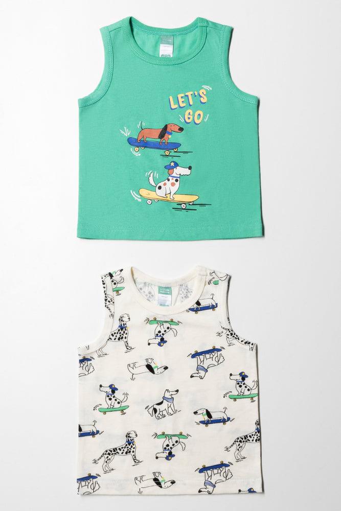 Versatile Comfort 2 Pack Skating Dogs Printed Vests Cream And Green