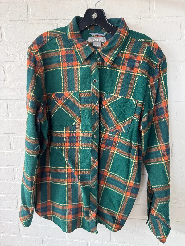 Everyday Chic Top Long Sleeve By Natural Reflections In Green & Orange, Size: Xl
