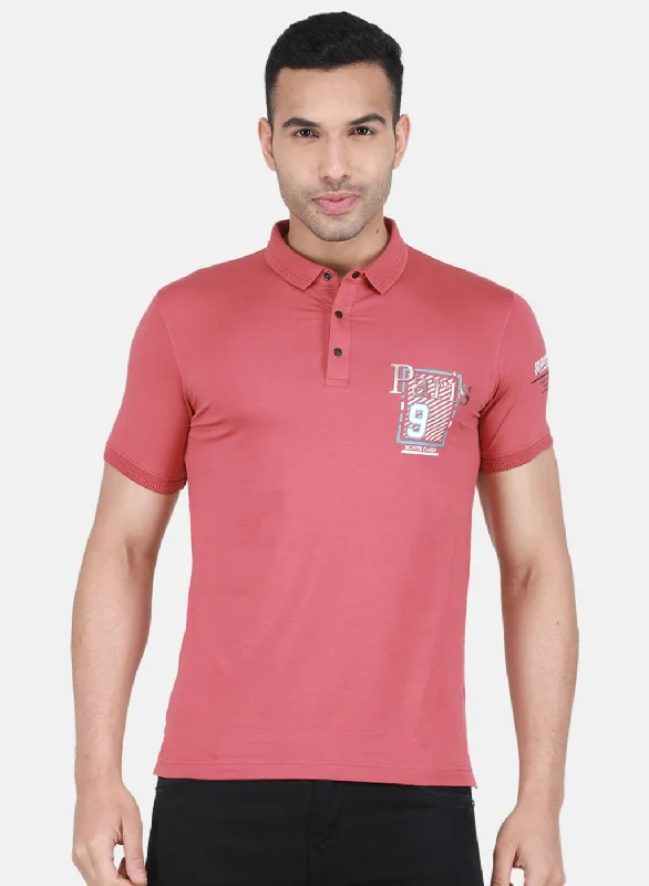 Stretch Design Men Pink Printed T-Shirt