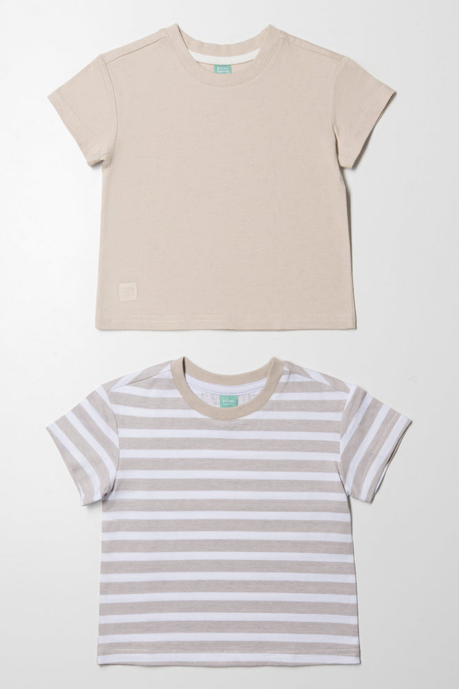 European And American Style 2 Pack Stripe Short Sleeve T-Shirts Natural