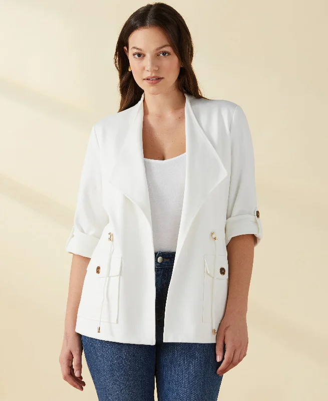 Soft Touch Ponte Knit Drape Front Jacket