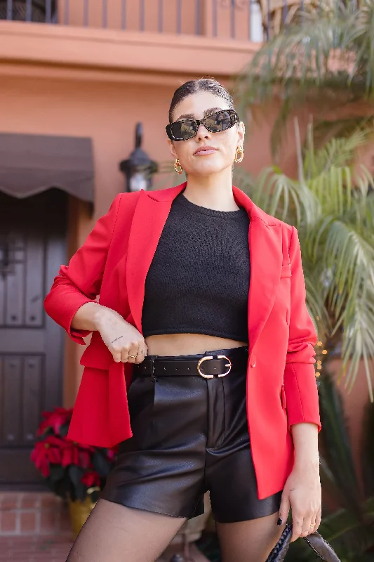 Simple Elegance Monique Long Sleeve Notched Lapel Blazer Red