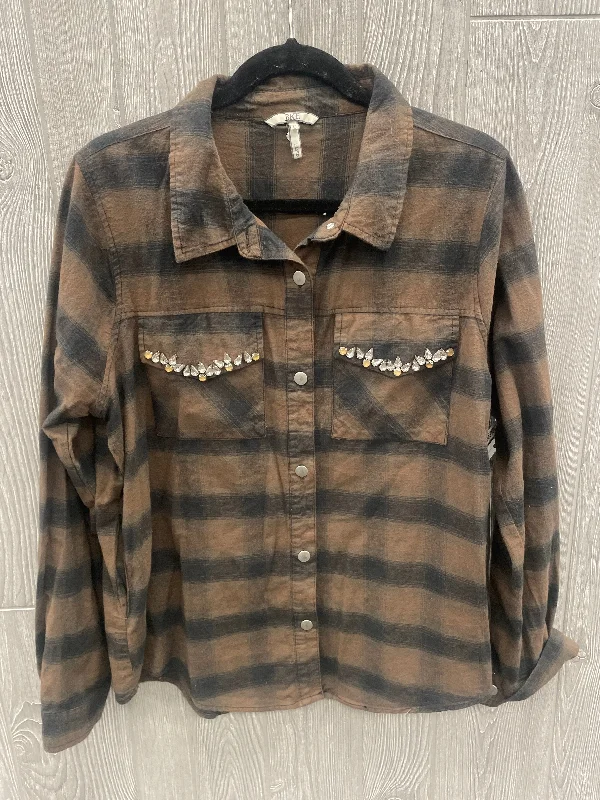 Comfortable Lounge Wear Top Long Sleeve By Bke In Brown, Size: L