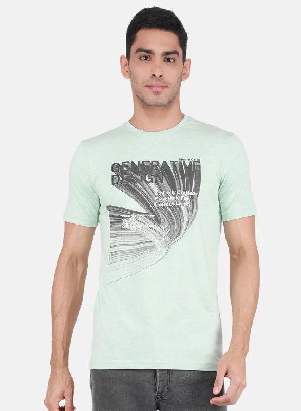 Breathable Style Men Green Printed T-Shirt