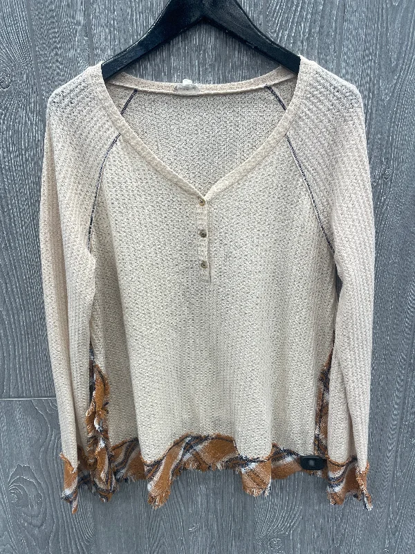 Weekend Comfort Top Long Sleeve By Hem & Thread In Cream, Size: L