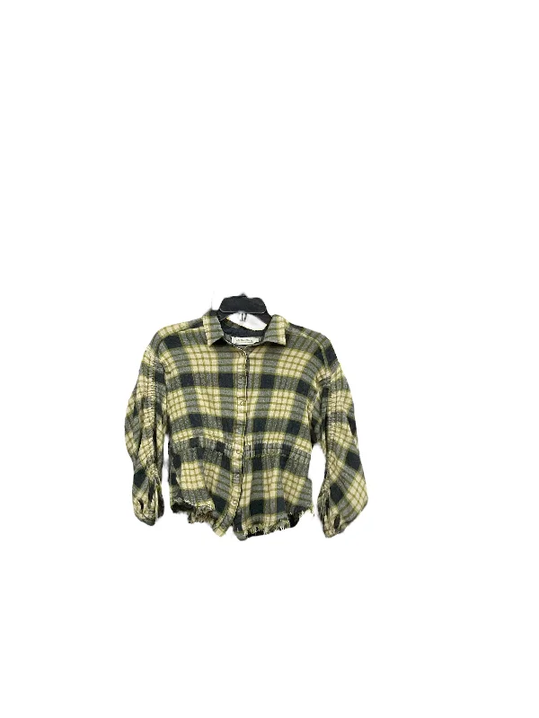 Single-shoulder Neck Design Top 3/4 Sleeve By We The Free In Plaid Pattern, Size: S