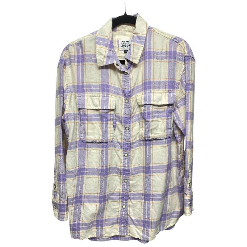 Comfortable Outfits Top Long Sleeve By American Eagle In Purple & White, Size: S