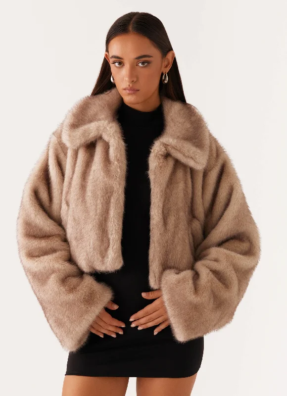Cozy Lounge Wear Yasmina Faux Fur Jacket - Beige