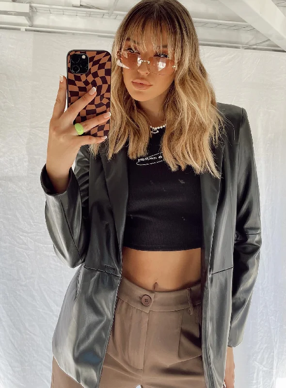 Soft Wear Morrison Faux Leather Blazer Black
