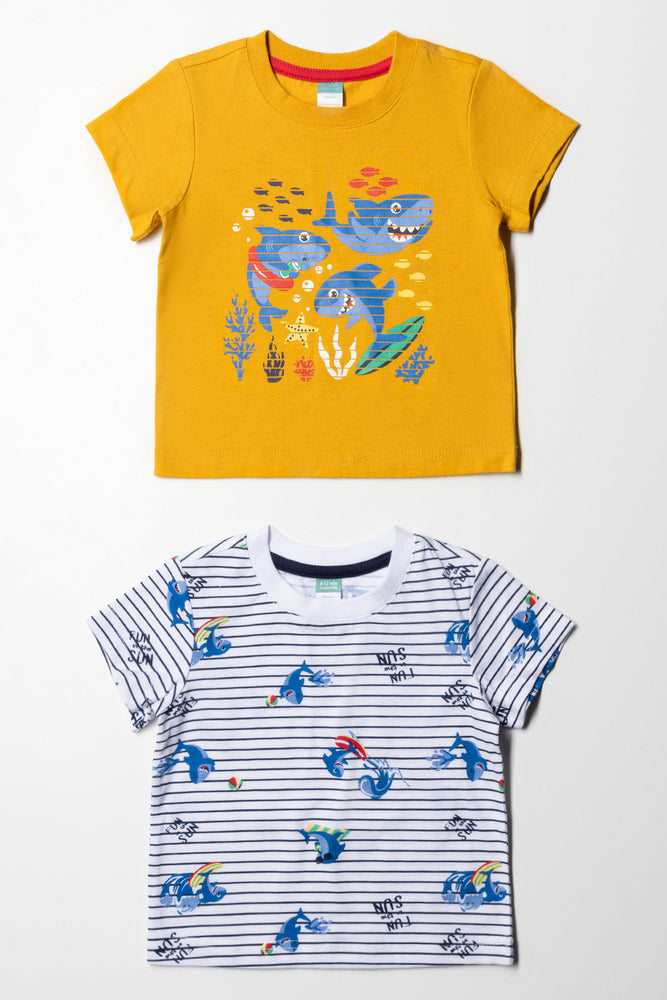 Simple Chic 2 Pack T-Shirts Shark White And Golden Spice