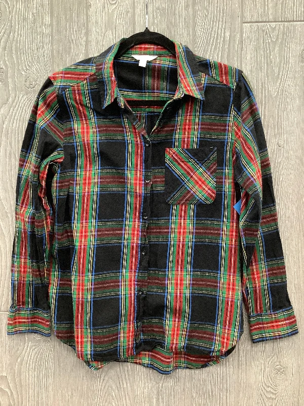 Versatile Items Top Long Sleeve By Time And Tru In Plaid Pattern, Size: S
