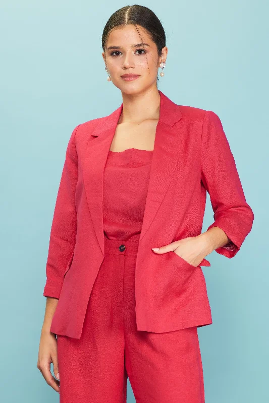 Sports Trend Linen Blend Three-Quarter Sleeve Blazer