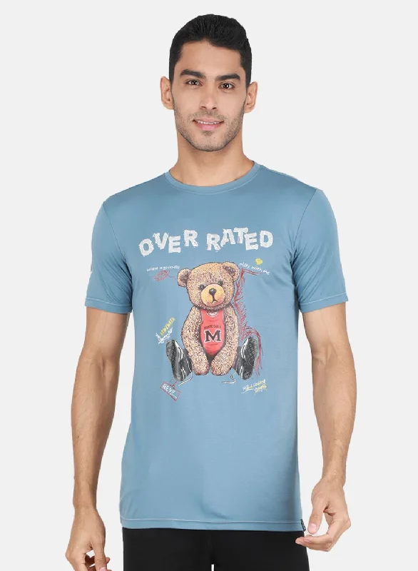 Luxury Temperament Men Blue Printed T-Shirt