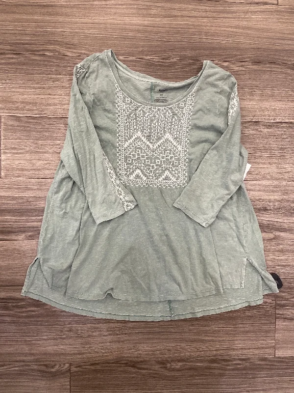 Relaxed Fits Top 3/4 Sleeve By Sonoma In Green, Size: 2x