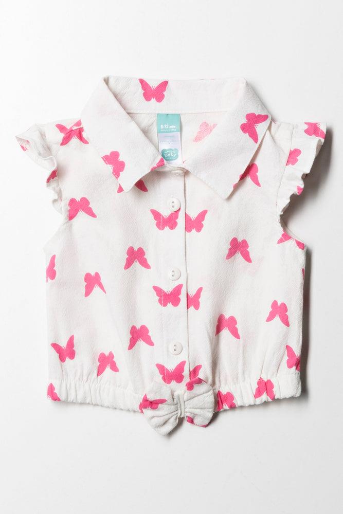 High-quality Design Butterfly Tie Front Top White
