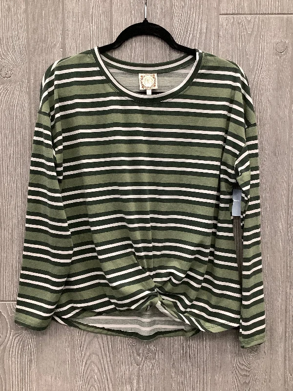 Artistic Temperament Top Long Sleeve By Tru Self In Green & White, Size: S