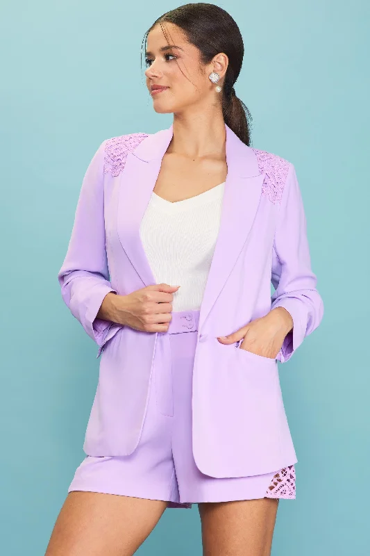 Exclusive Customization Crochet Trim Shirred Sleeve Blazer