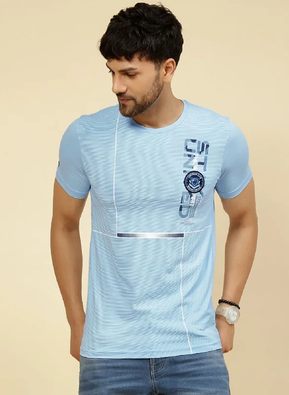 Easygoing Outfits Men Sky Blue Printed T-Shirt