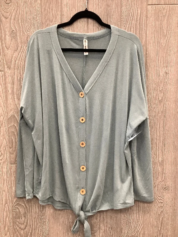Elegant And Casual Top Long Sleeve By Zenana Outfitters In Blue, Size: Xl