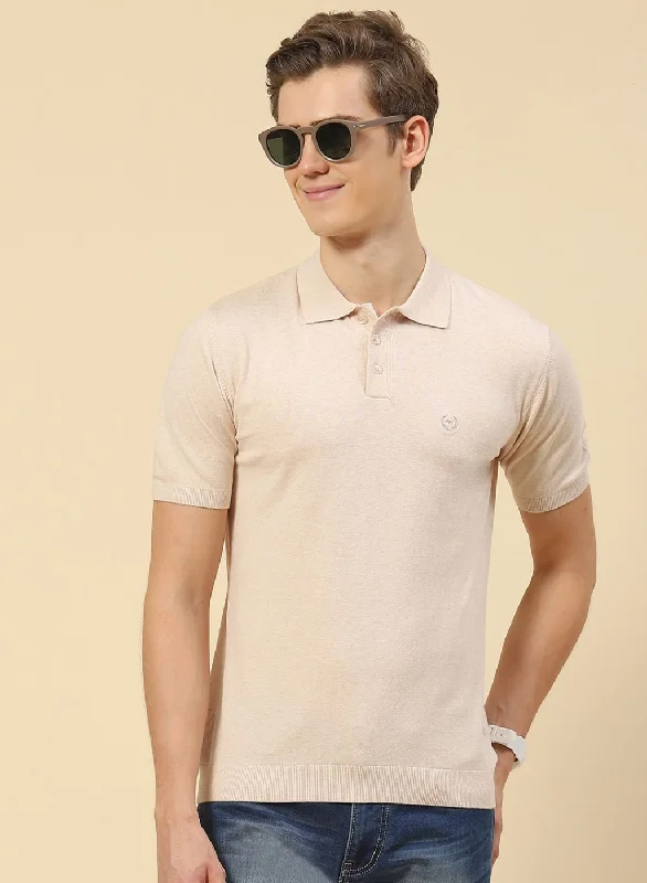 Comfortable Jackets Men Beige Plain T-Shirt