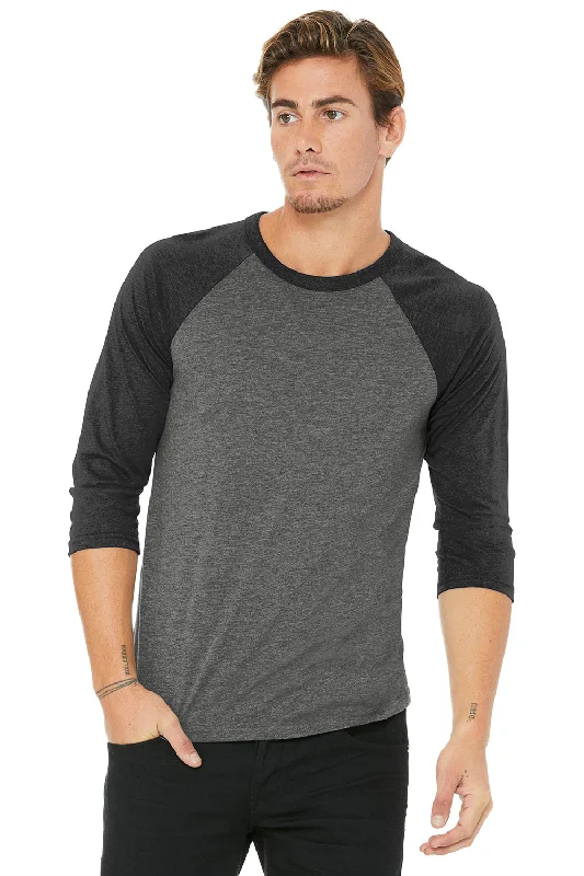 Classic Design Bella + Canvas Mens 3/4 Sleeve Crewneck T-Shirt - Grey/Charcoal Black