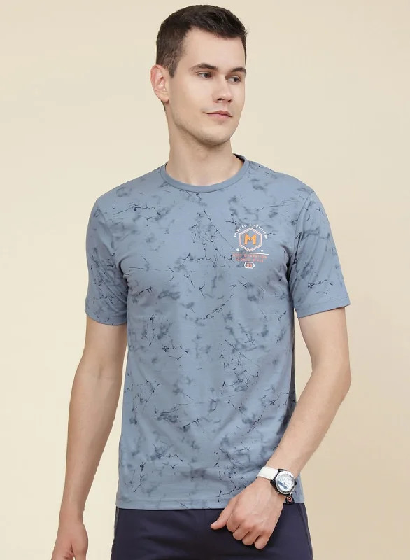 Relaxed Fashion Men Blue Printed T-Shirt
