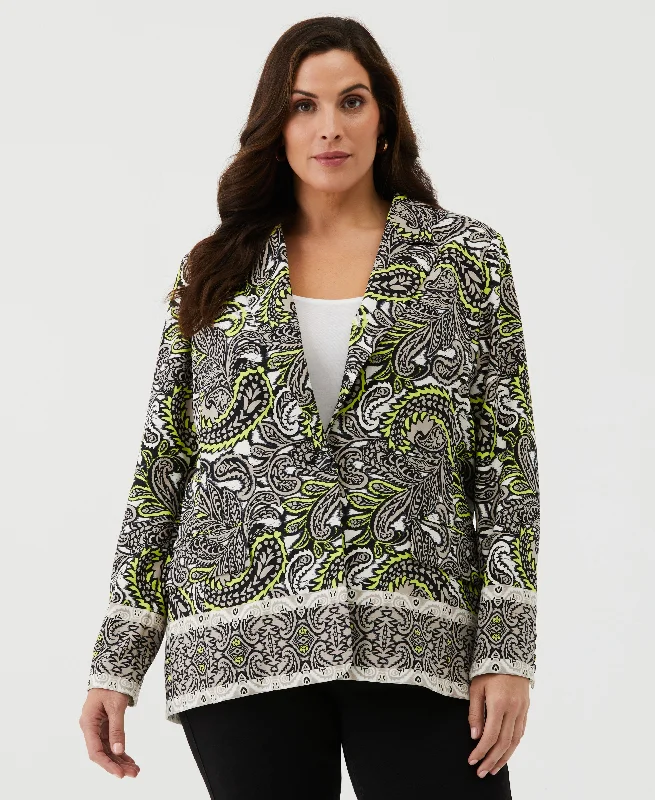 Trendy Looks Plus Size Unlined Paisley Print Single Breasted Blazer