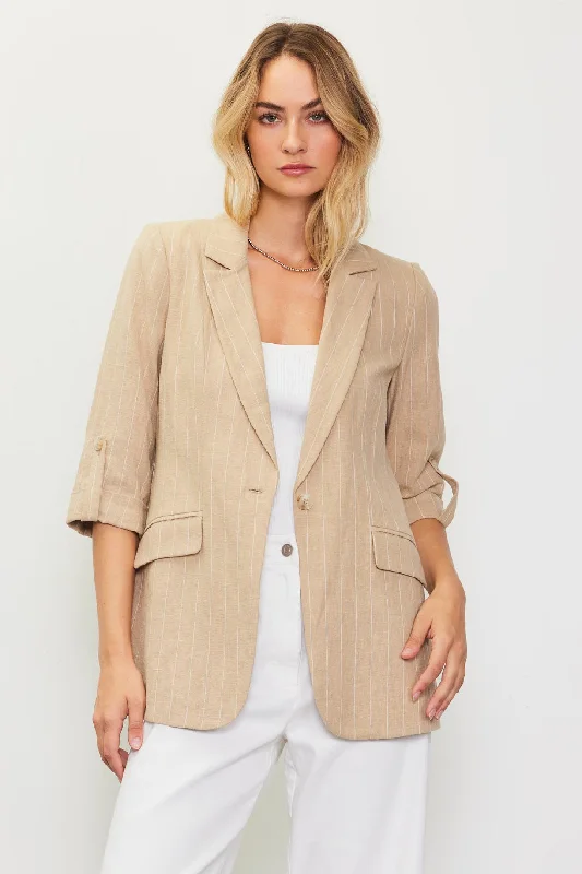 Urban Design Sense Linen Pinstripe Cuffed Blazer