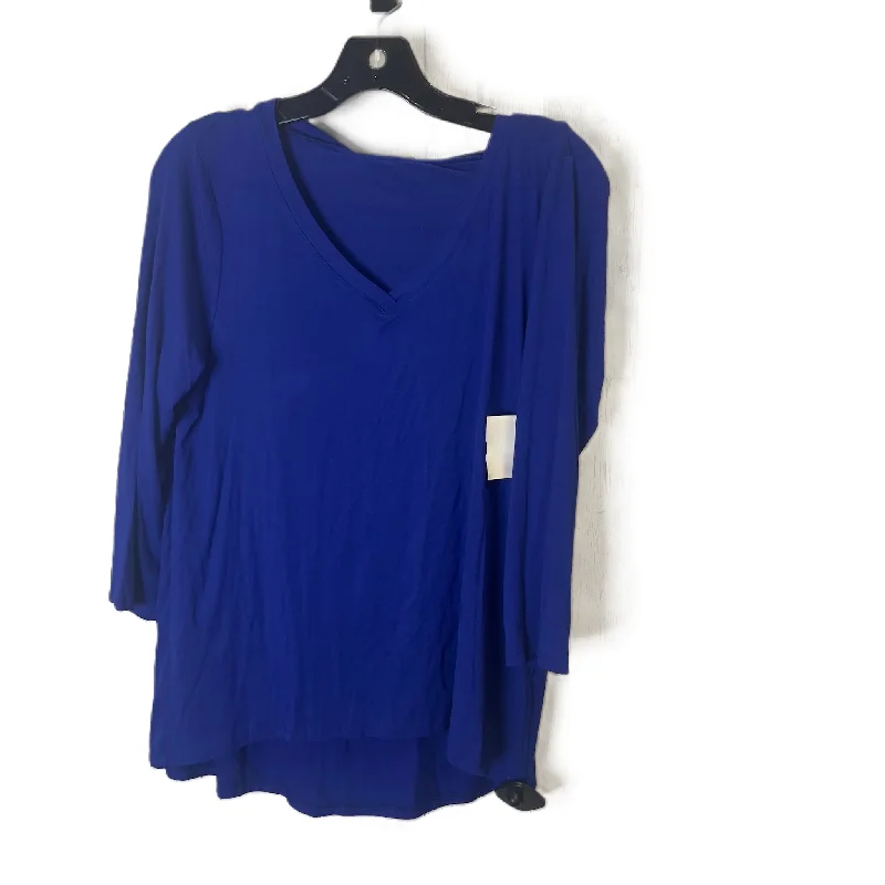 Warm Chic Top Long Sleeve Basic By Cable And Gauge In Blue, Size: Xl