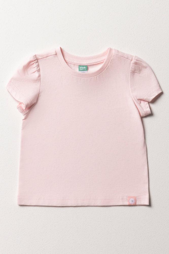 Integrated Design Short Sleeve T-Shirt Light Pink