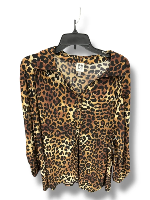 Elegant Design Top Long Sleeve By Anne Klein In Animal Print, Size: 3x