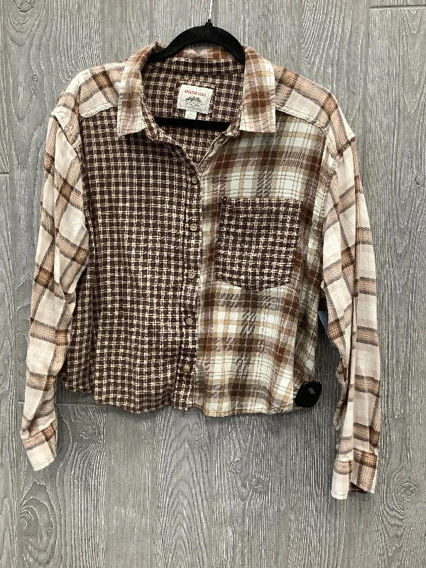Elegant Design Top Long Sleeve By American Eagle In Brown, Size: L