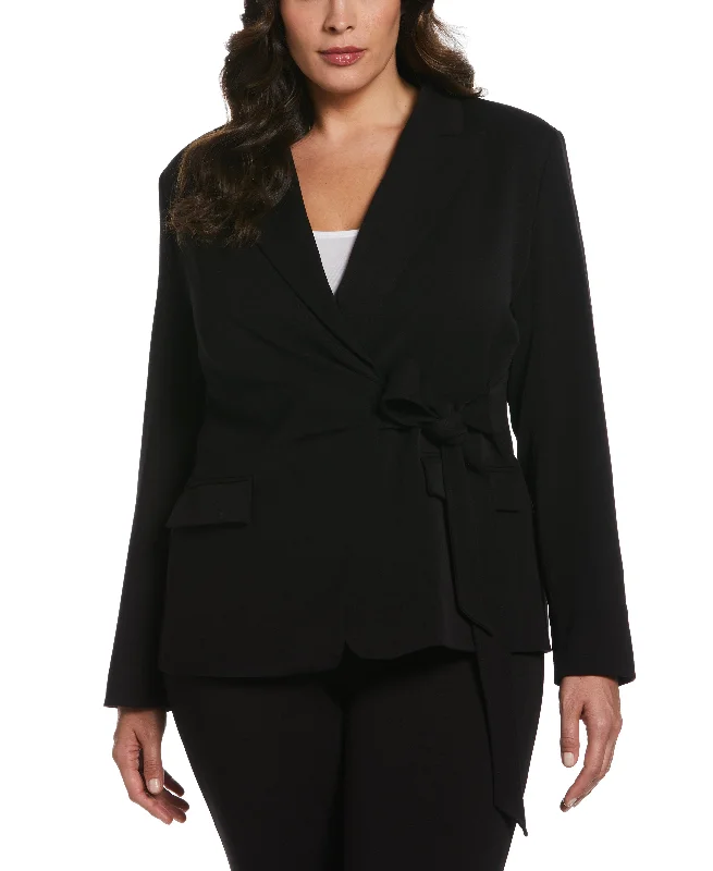Simple Style Plus Size Front-Tie Wrap Blazer