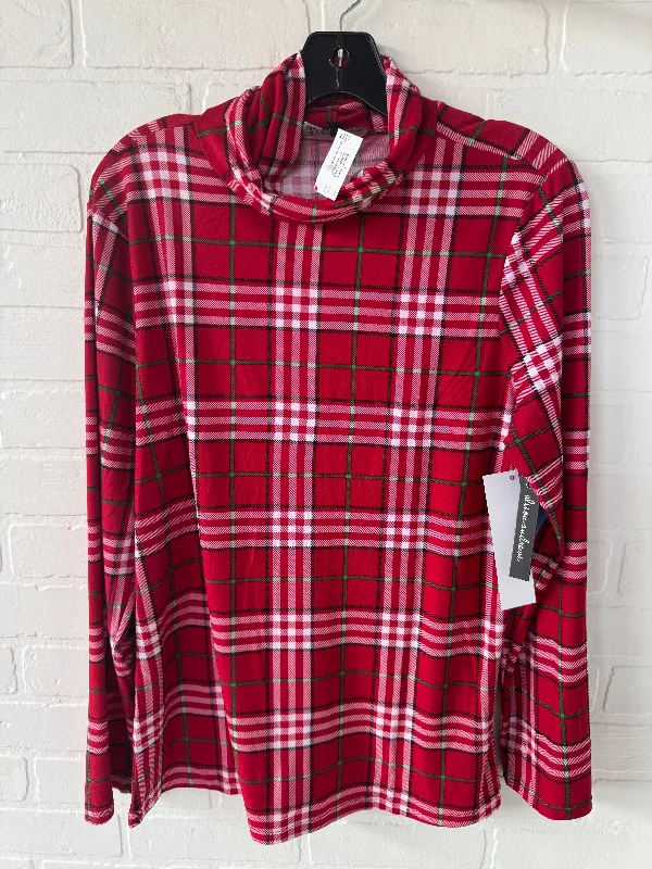 Party Wear Top Long Sleeve Basic By Alison Andrews In Red & White, Size: L